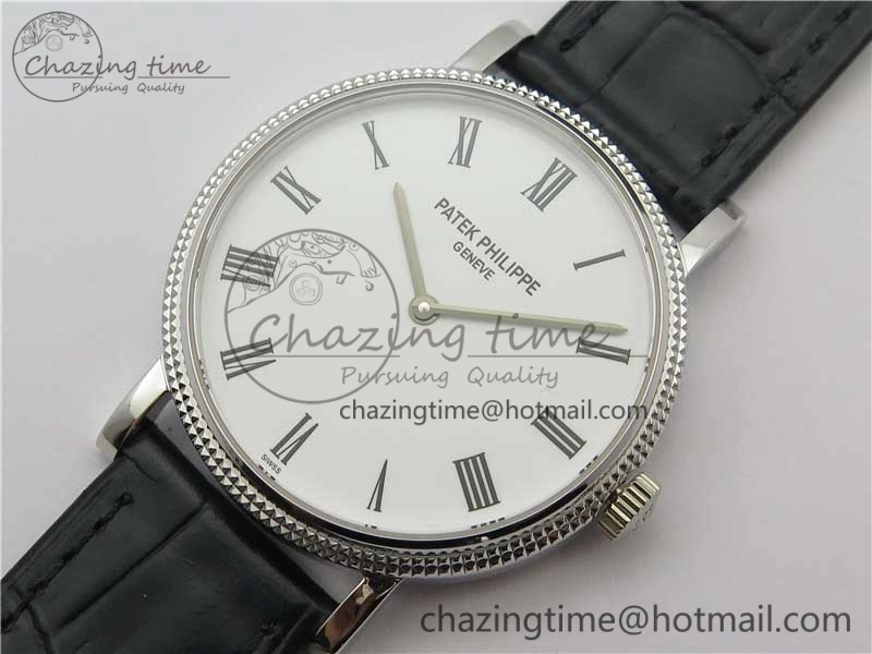 Calatrava 5120 SS TWF Best Edition White Dial on Black Leather Strap A240 (Free Bracelet)
