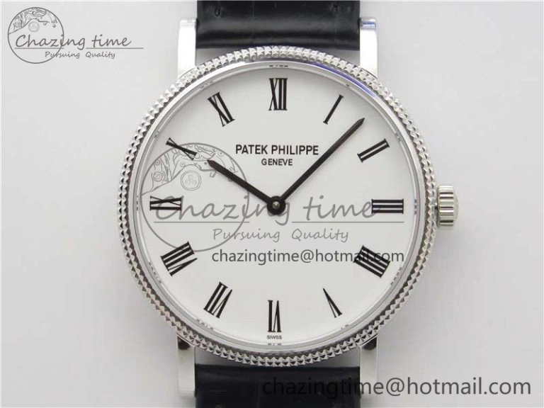 Calatrava 5120 SS TWF Best Edition White Dial on Black Leather Strap A240 (Free Bracelet)