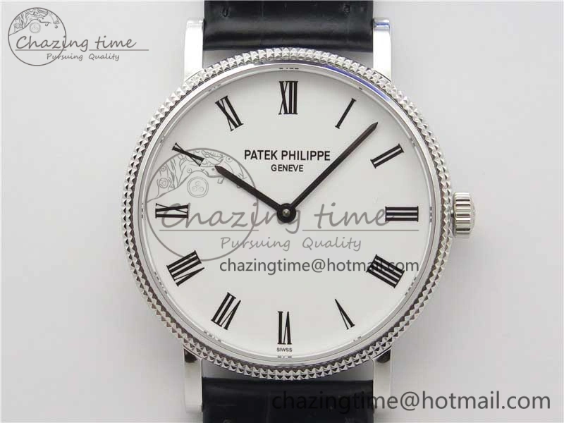 Calatrava 5120 SS TWF Best Edition White Dial on Black Leather Strap A240 (Free Bracelet)