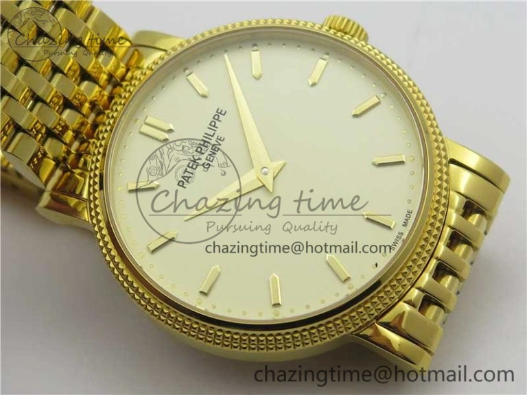 Calatrava 5120 YG TWF Best Edition White Dial on YG Bracelet A240 (Free Leather)