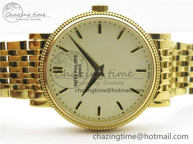 Calatrava 5120 YG TWF Best Edition White Dial on YG Bracelet A240 (Free Leather)