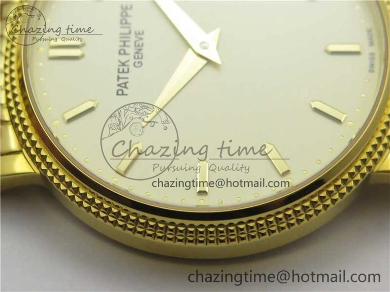 Calatrava 5120 YG TWF Best Edition White Dial on YG Bracelet A240 (Free Leather)