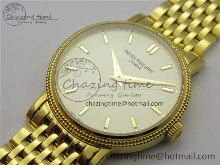 Calatrava 5120 YG TWF Best Edition White Dial on YG Bracelet A240 (Free Leather)