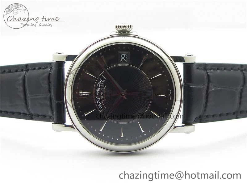Calatrava 5153 SS ZF 1:1 Best Edition Black Dial on Black Leather Strap A324CS
