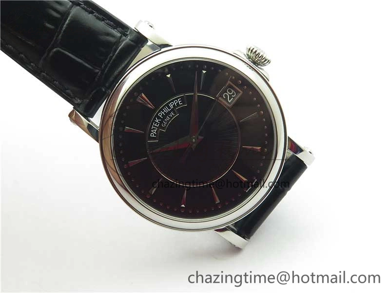 Calatrava 5153 SS ZF 1:1 Best Edition Black Dial on Black Leather Strap A324CS