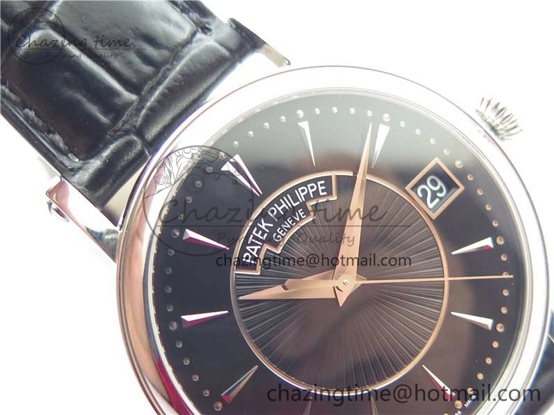 Calatrava 5153 SS ZF 1:1 Best Edition Black Dial on Black Leather Strap A324CS