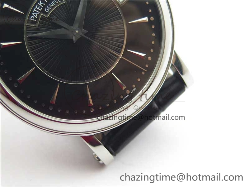 Calatrava 5153 SS ZF 1:1 Best Edition Black Dial on Black Leather Strap A324CS