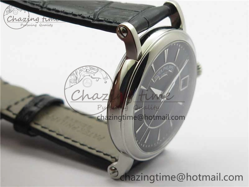 Calatrava 5153 SS ZF 1:1 Best Edition Black Dial on Black Leather Strap A324CS