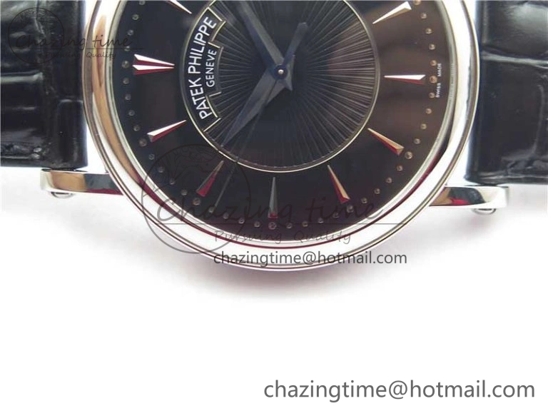 Calatrava 5153 SS ZF 1:1 Best Edition Black Dial on Black Leather Strap A324CS