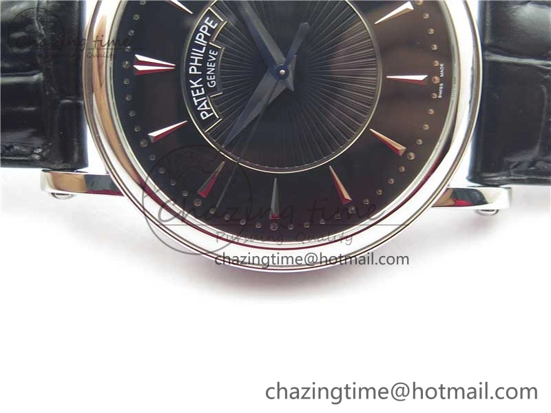 Calatrava 5153 SS ZF 1:1 Best Edition Black Dial on Black Leather Strap A324CS
