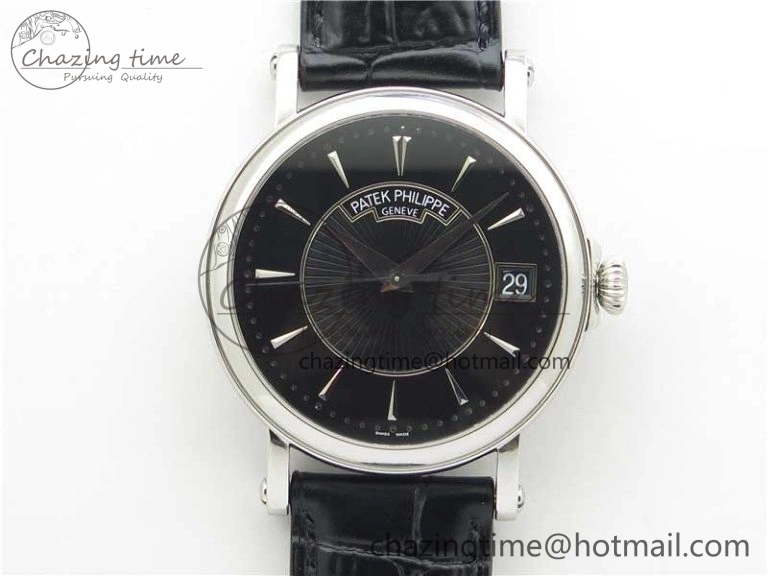 Calatrava 5153 SS ZF 1:1 Best Edition Black Dial on Black Leather Strap A324CS