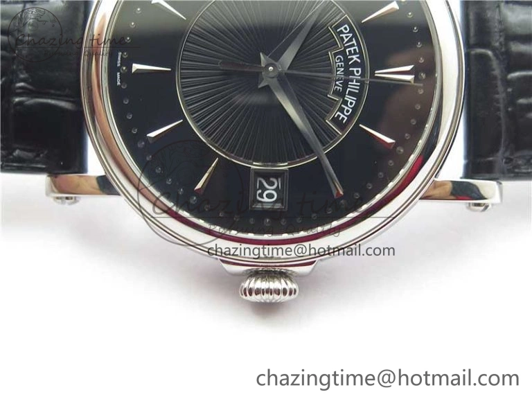 Calatrava 5153 SS ZF 1:1 Best Edition Black Dial on Black Leather Strap A324CS