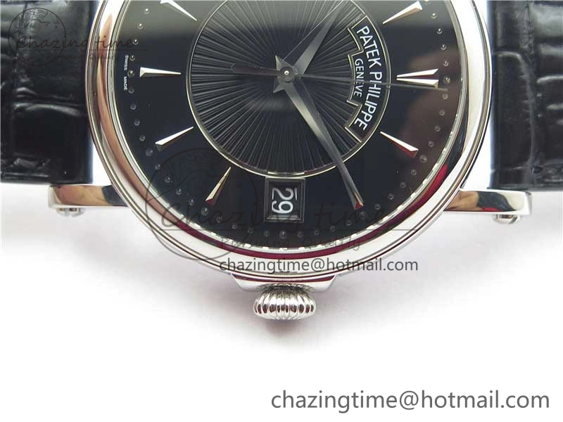 Calatrava 5153 SS ZF 1:1 Best Edition Black Dial on Black Leather Strap A324CS