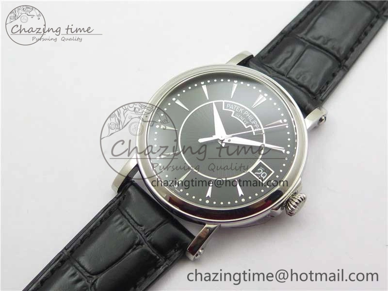 Calatrava 5153 SS ZF 1:1 Best Edition Black Dial on Black Leather Strap A324CS