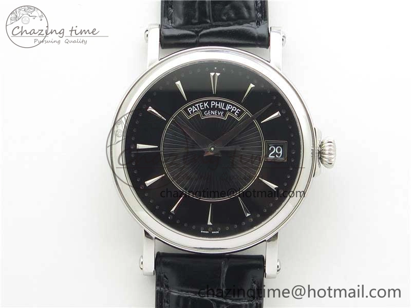 Calatrava 5153 SS ZF 1:1 Best Edition Black Dial on Black Leather Strap A324CS