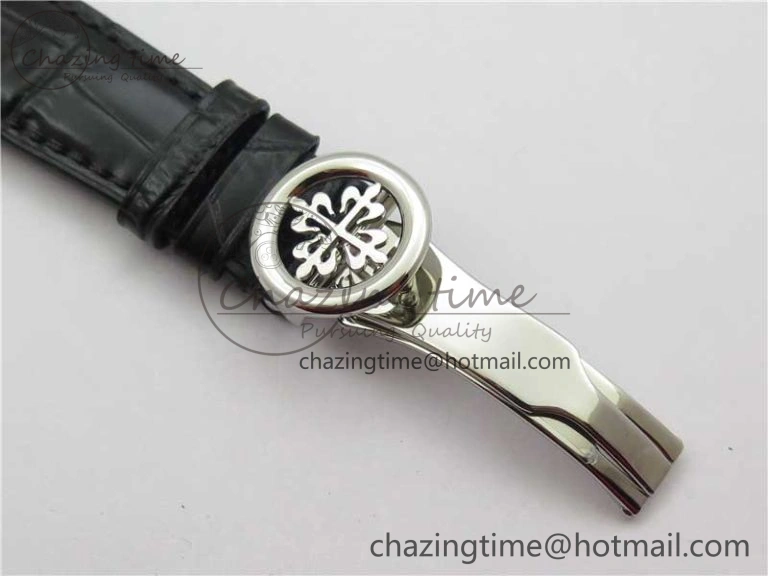 Calatrava 5153 SS ZF 1:1 Best Edition White Dial on Black Leather Strap A324CS