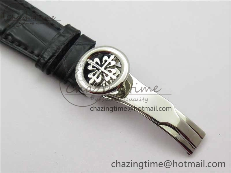 Calatrava 5153 SS ZF 1:1 Best Edition White Dial on Black Leather Strap A324CS