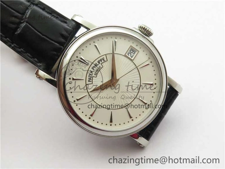 Calatrava 5153 SS ZF 1:1 Best Edition White Dial on Black Leather Strap A324CS