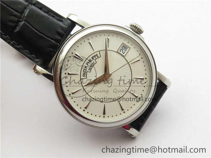 Calatrava 5153 SS ZF 1:1 Best Edition White Dial on Black Leather Strap A324CS