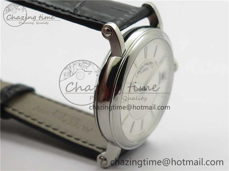 Calatrava 5153 SS ZF 1:1 Best Edition White Dial on Black Leather Strap A324CS