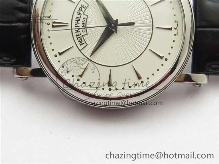 Calatrava 5153 SS ZF 1:1 Best Edition White Dial on Black Leather Strap A324CS