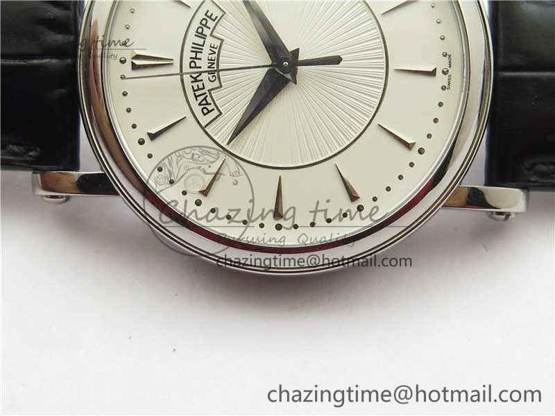 Calatrava 5153 SS ZF 1:1 Best Edition White Dial on Black Leather Strap A324CS