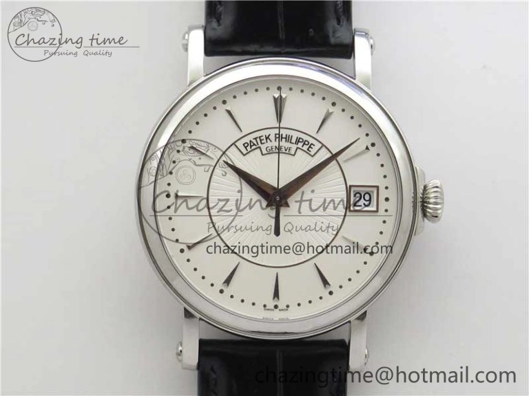 Calatrava 5153 SS ZF 1:1 Best Edition White Dial on Black Leather Strap A324CS