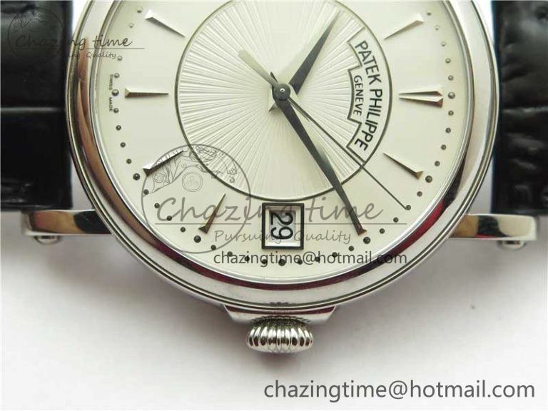 Calatrava 5153 SS ZF 1:1 Best Edition White Dial on Black Leather Strap A324CS