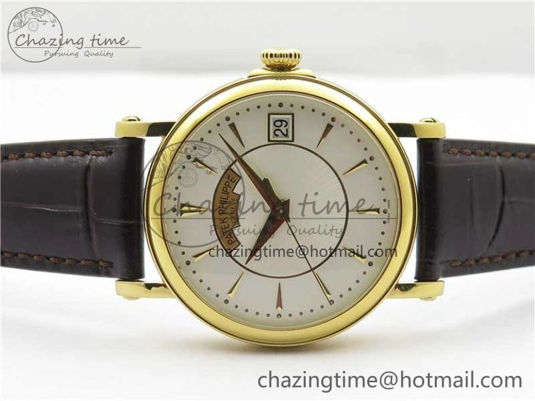 Calatrava 5153 YG ZF 1:1 Best Edition White Dial on Brown Leather Strap A324CS