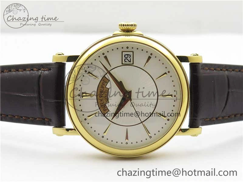Calatrava 5153 YG ZF 1:1 Best Edition White Dial on Brown Leather Strap A324CS