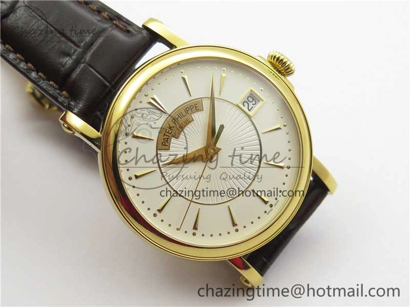 Calatrava 5153 YG ZF 1:1 Best Edition White Dial on Brown Leather Strap A324CS