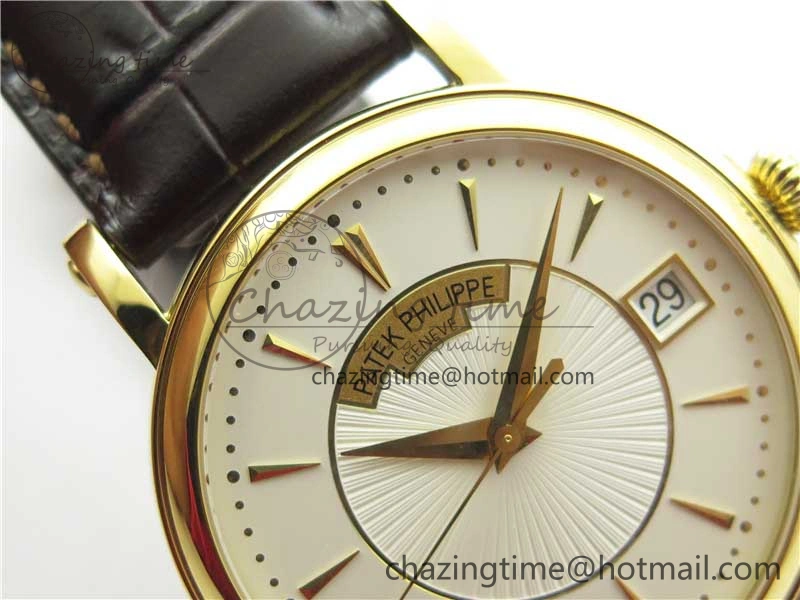 Calatrava 5153 YG ZF 1:1 Best Edition White Dial on Brown Leather Strap A324CS