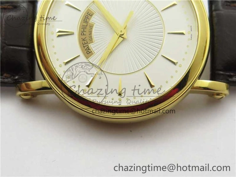 Calatrava 5153 YG ZF 1:1 Best Edition White Dial on Brown Leather Strap A324CS