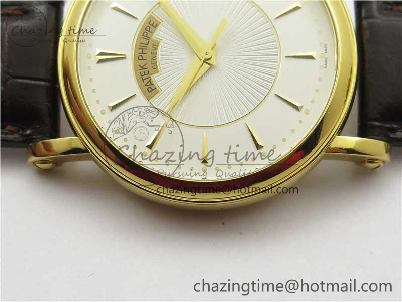 Calatrava 5153 YG ZF 1:1 Best Edition White Dial on Brown Leather Strap A324CS