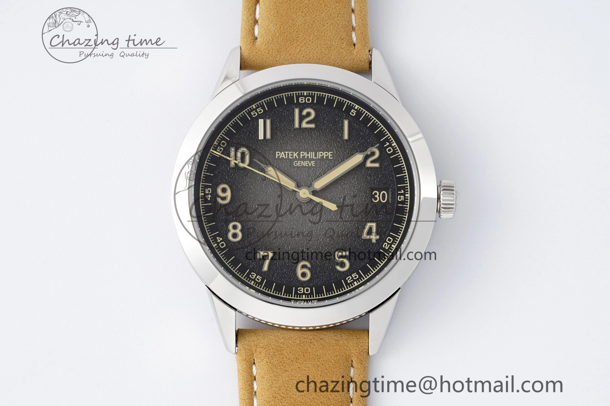 Calatrava 5226G SS HKF 1:1 Best Edition Gray Rock Dial on Brown Leather Strap 330CS