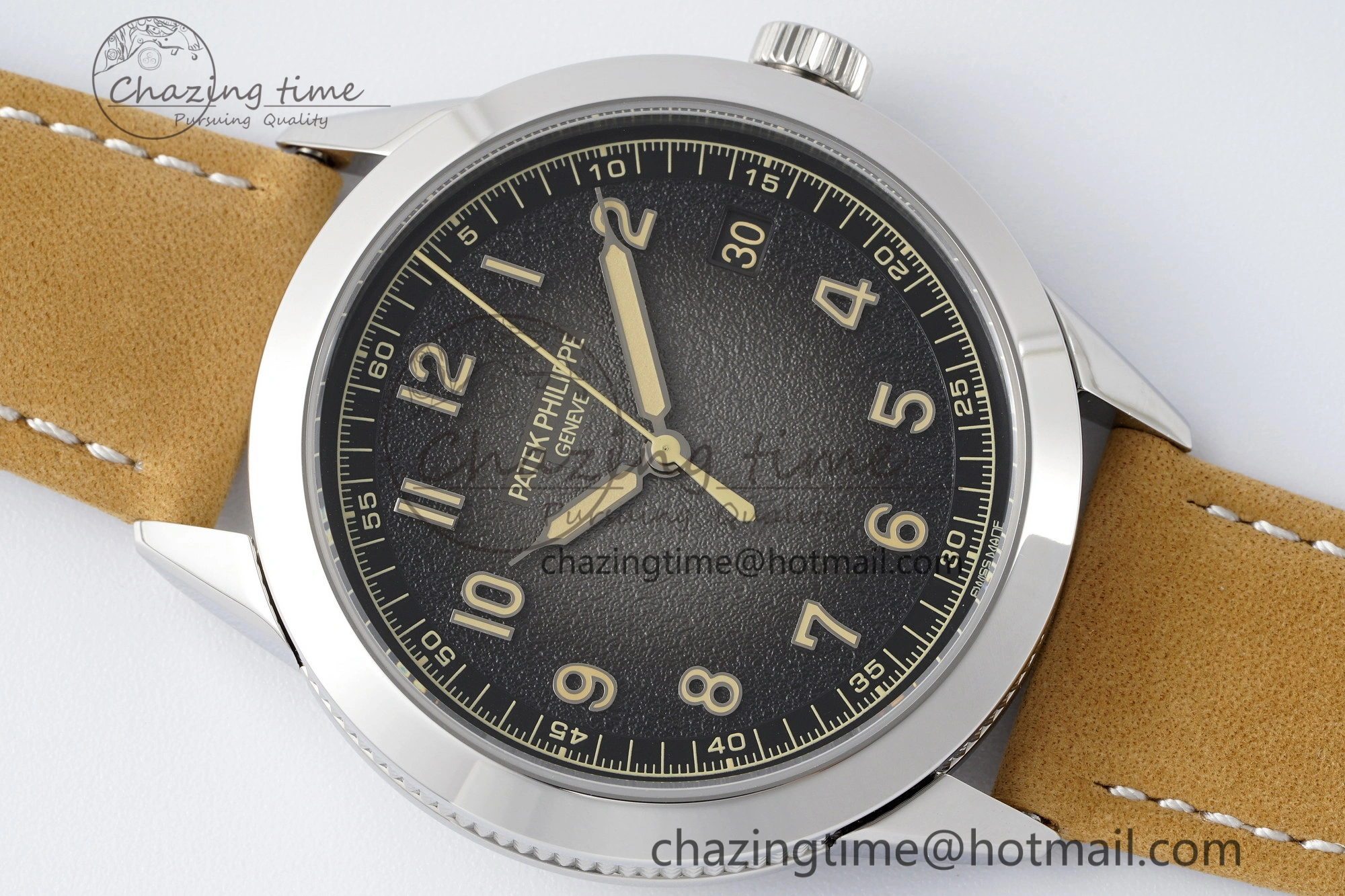 Calatrava 5226G SS HKF 1:1 Best Edition Gray Rock Dial on Brown Leather Strap 330CS