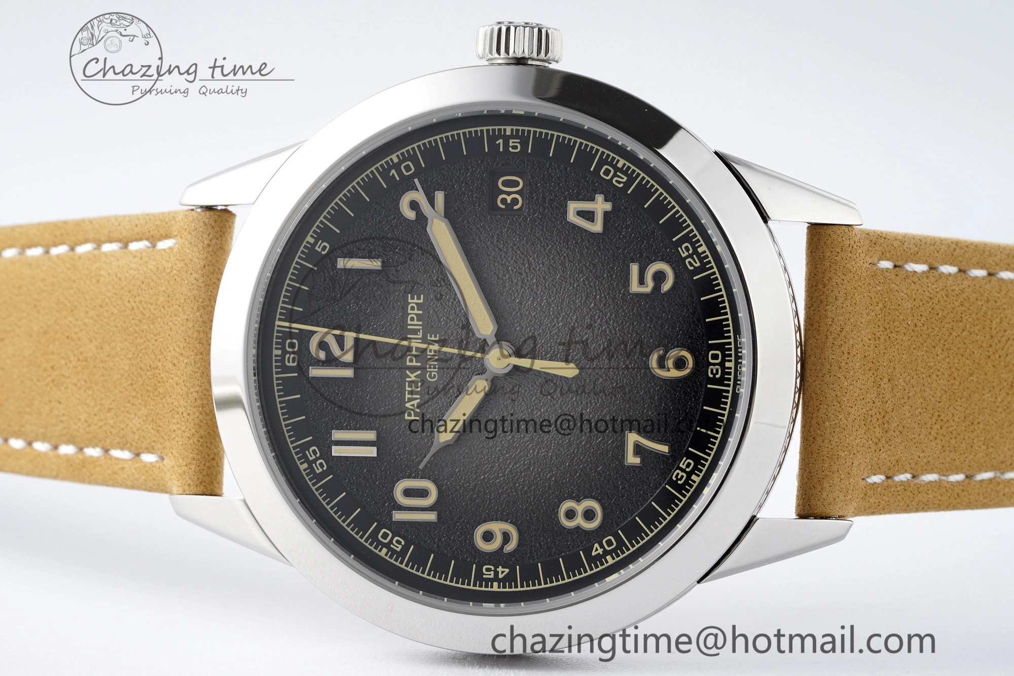 Calatrava 5226G SS HKF 1:1 Best Edition Gray Rock Dial on Brown Leather Strap 330CS