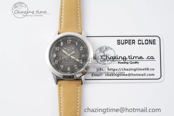 Calatrava 5226G SS HKF 1:1 Best Edition Gray Rock Dial on Brown Leather Strap 330CS