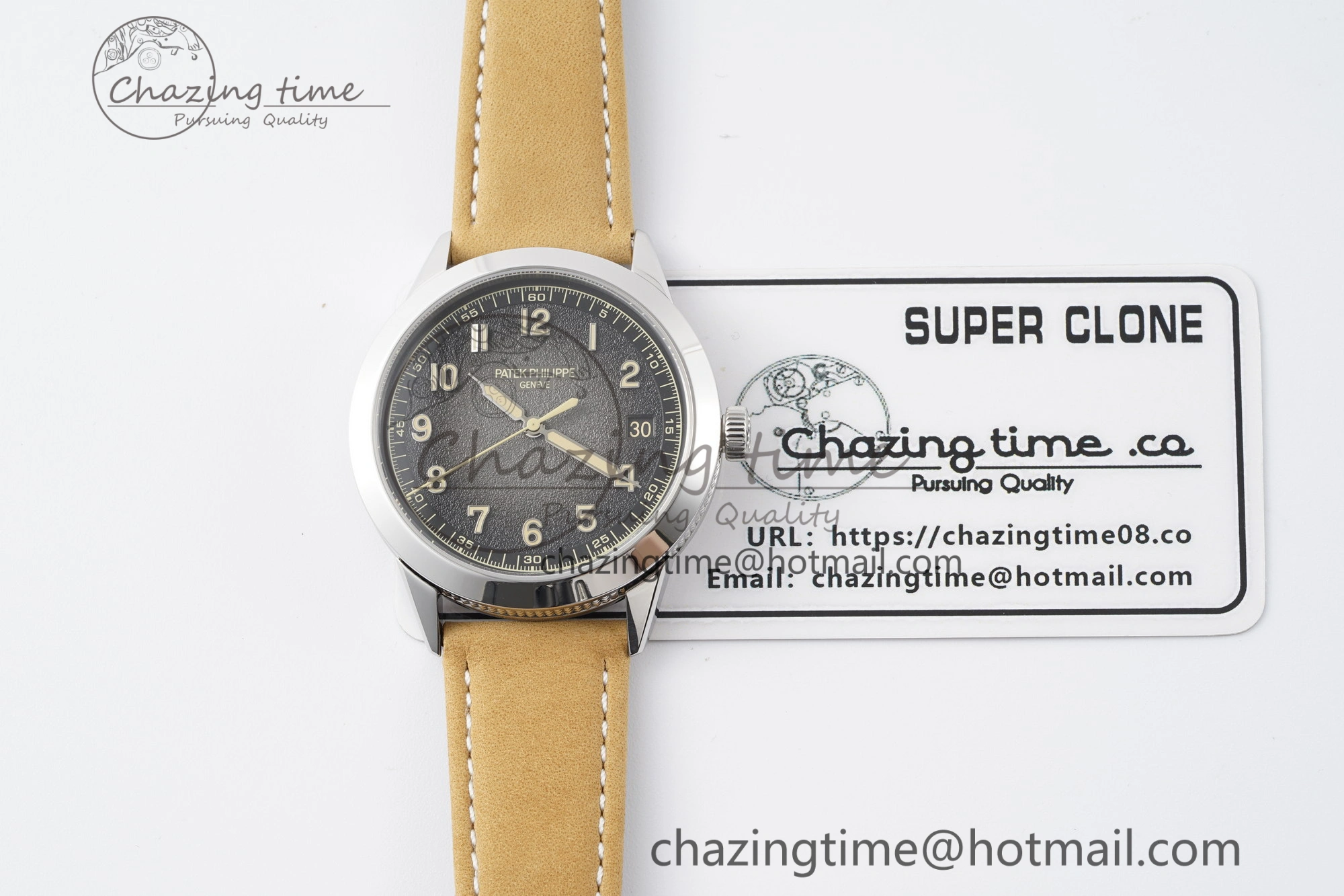 Calatrava 5226G SS HKF 1:1 Best Edition Gray Rock Dial on Brown Leather Strap 330CS