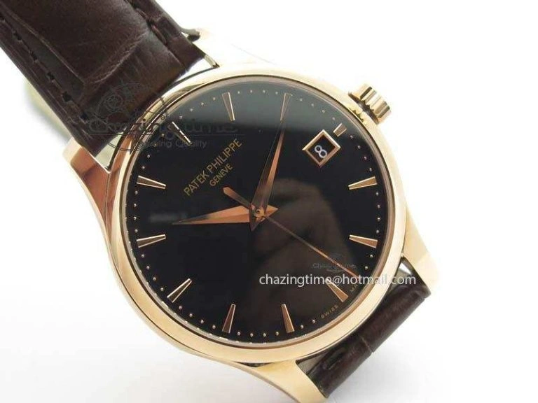 Calatrava 5227 RG Bp-Maker Black Dial On Brown Leather Strap MIYOTA 9015 PP324CS