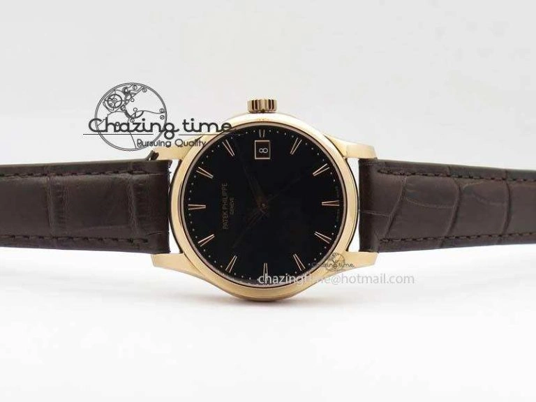 Calatrava 5227 RG Bp-Maker Black Dial On Brown Leather Strap MIYOTA 9015 PP324CS