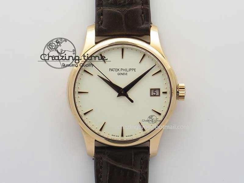Calatrava 5227 RG Bp-Maker White Dial On Brown Leather Strap MIYOTA 9015 PP324CS