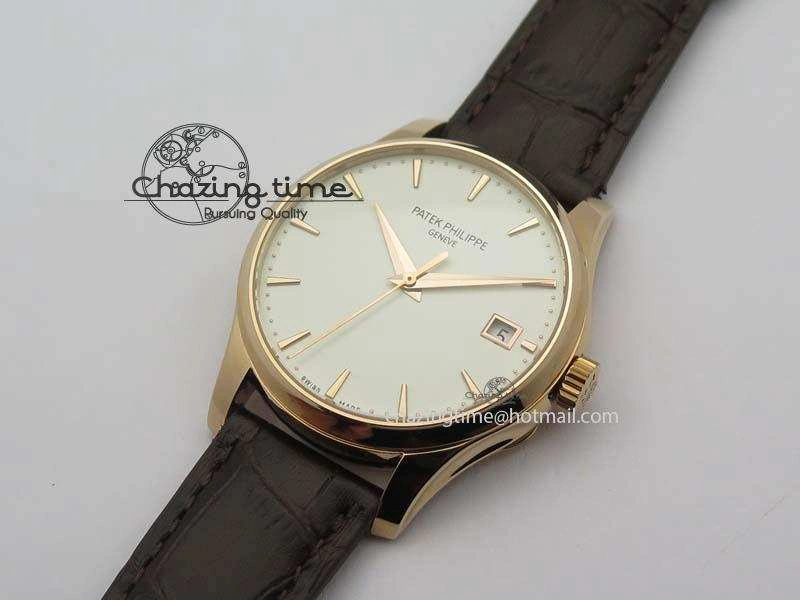 Calatrava 5227 RG Bp-Maker White Dial On Brown Leather Strap MIYOTA 9015 PP324CS