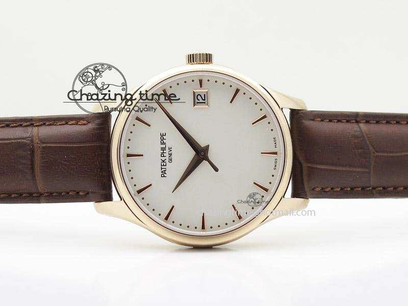 Calatrava 5227 RG White Dial on Brown Leather Strap A2824