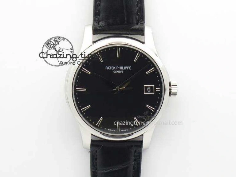 Calatrava 5227 SS Bp-Maker Black Dial On Black Leather Strap MIYOTA 9015 PP324CS