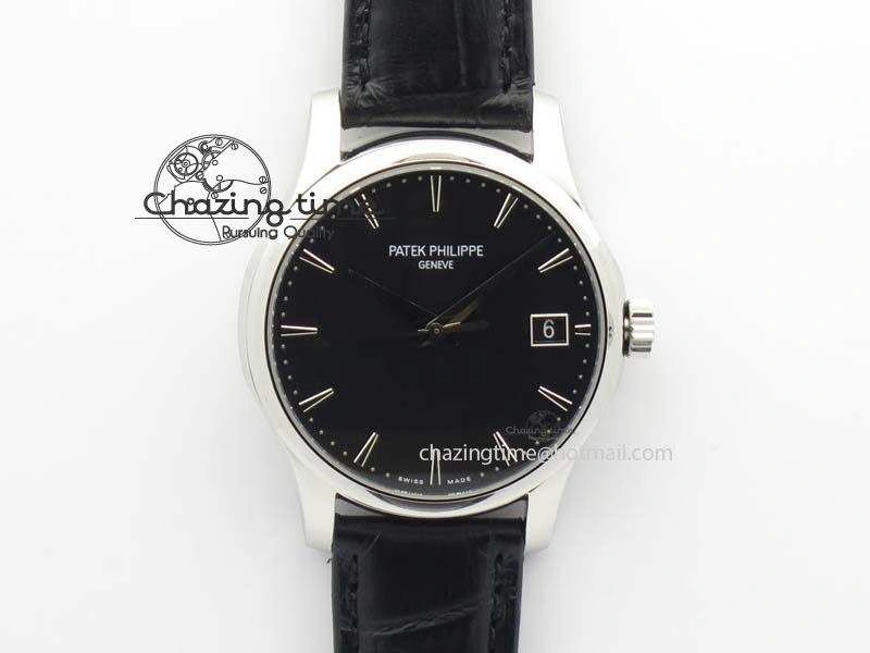 Calatrava 5227 SS Bp-Maker Black Dial On Black Leather Strap MIYOTA 9015 PP324CS