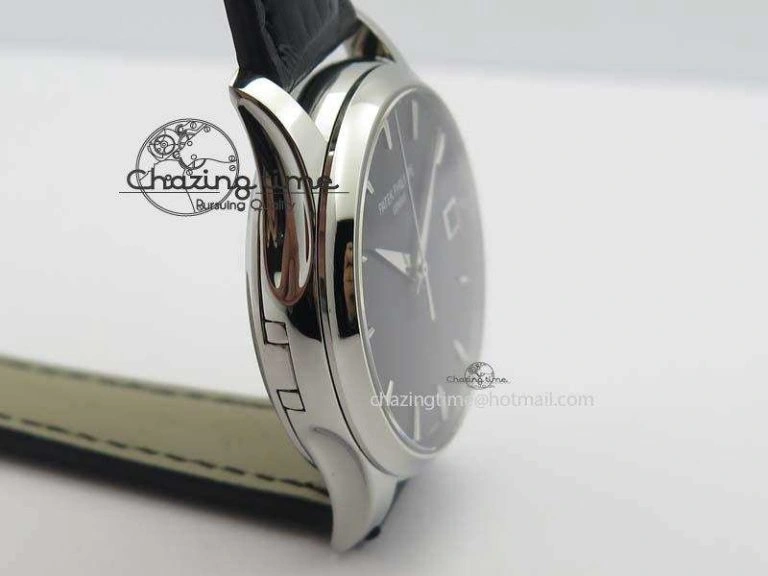 Calatrava 5227 SS Bp-Maker Black Dial On Black Leather Strap MIYOTA 9015 PP324CS