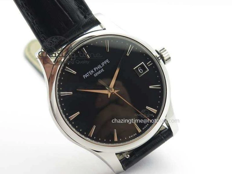 Calatrava 5227 SS Bp-Maker Black Dial On Black Leather Strap MIYOTA 9015 PP324CS