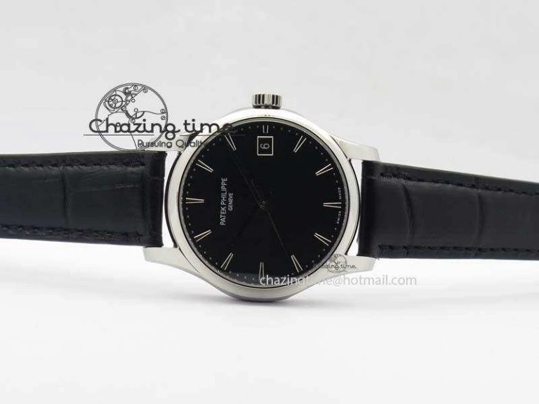 Calatrava 5227 SS Bp-Maker Black Dial On Black Leather Strap MIYOTA 9015 PP324CS