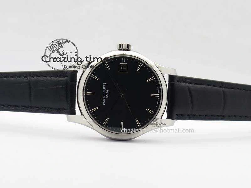 Calatrava 5227 SS Bp-Maker Black Dial On Black Leather Strap MIYOTA 9015 PP324CS